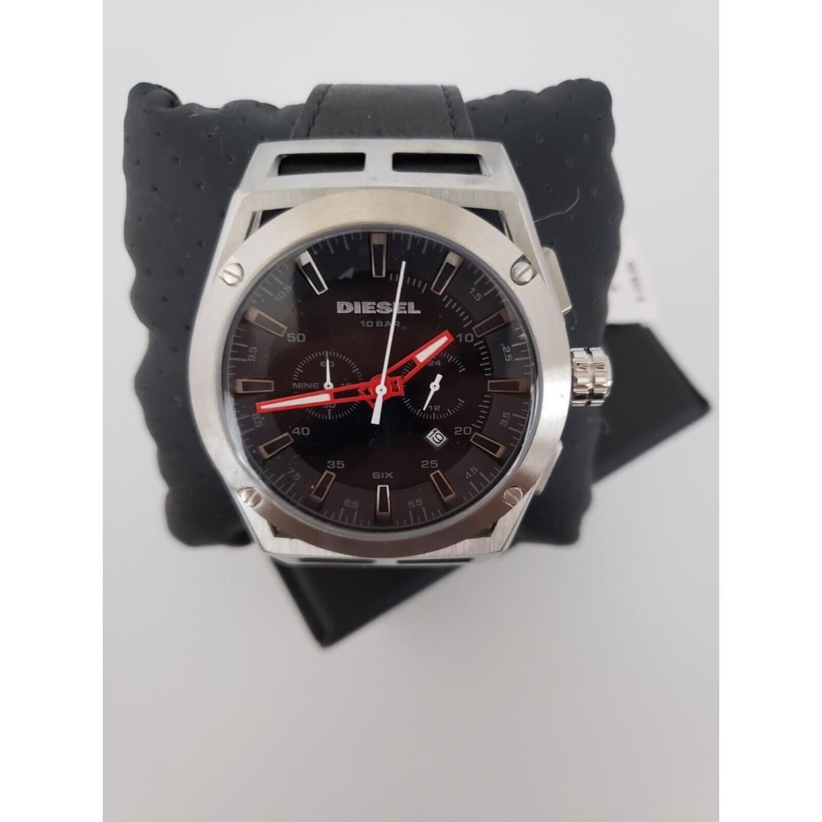 Diesel Timeframe Mens Chronograph Black Dial Leather Strap 48MM Watch DZ4543