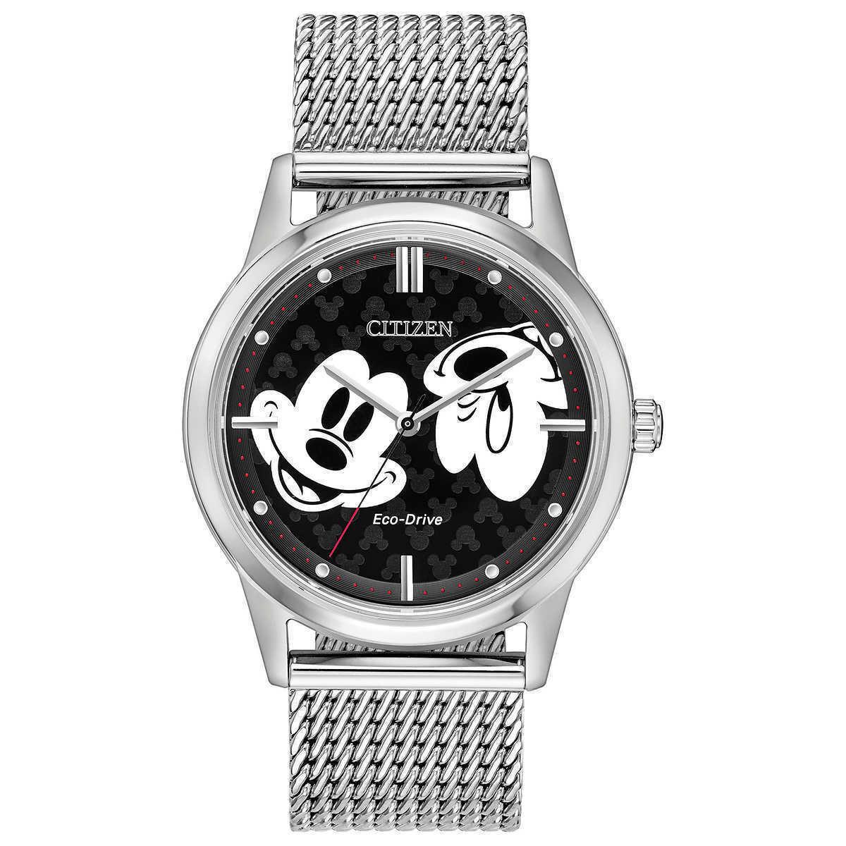 Citizen FE7060-56W Disney Mickey Mouse Stainless St. Black Dial Eco-drive Watch - Dial: Black, Band: Silver, Bezel: Silver