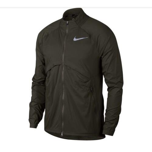 Nike Shield Packable Run Jacket Windbreaker Running Dark Green 891432 Mens XL