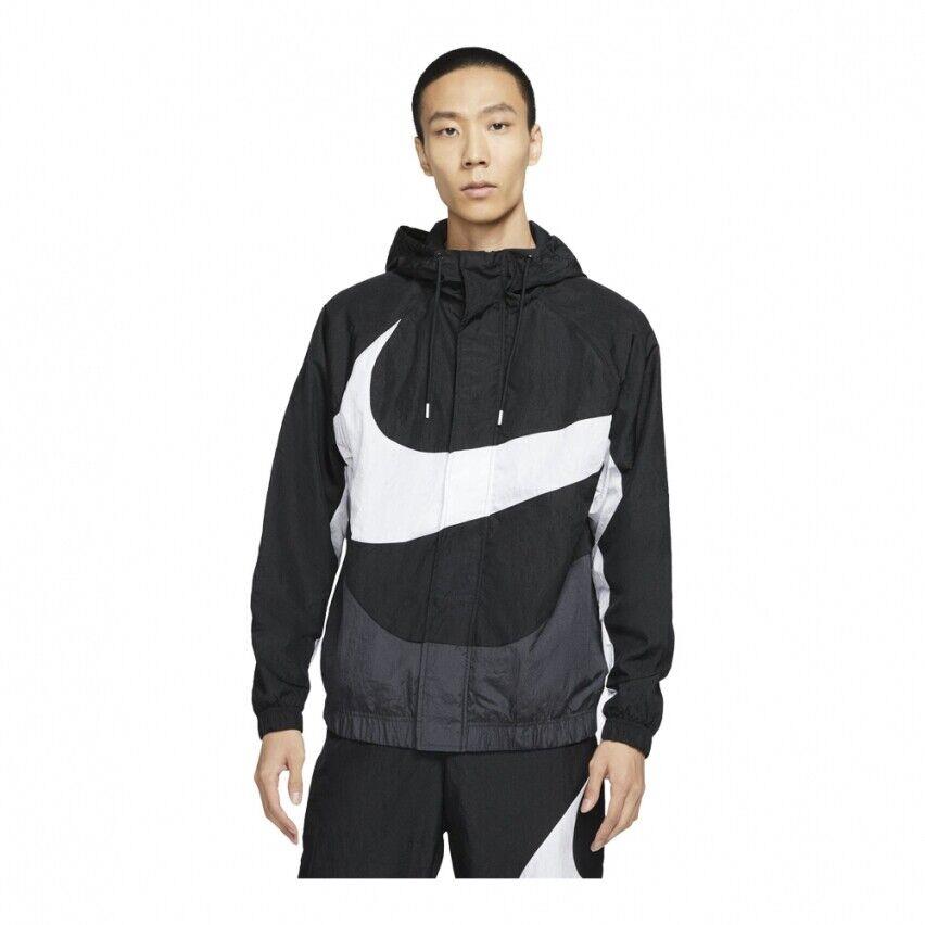 Nike Men`s Sportswear Swoosh Woven Lined Jacket Black/white DD5967-010 Size S