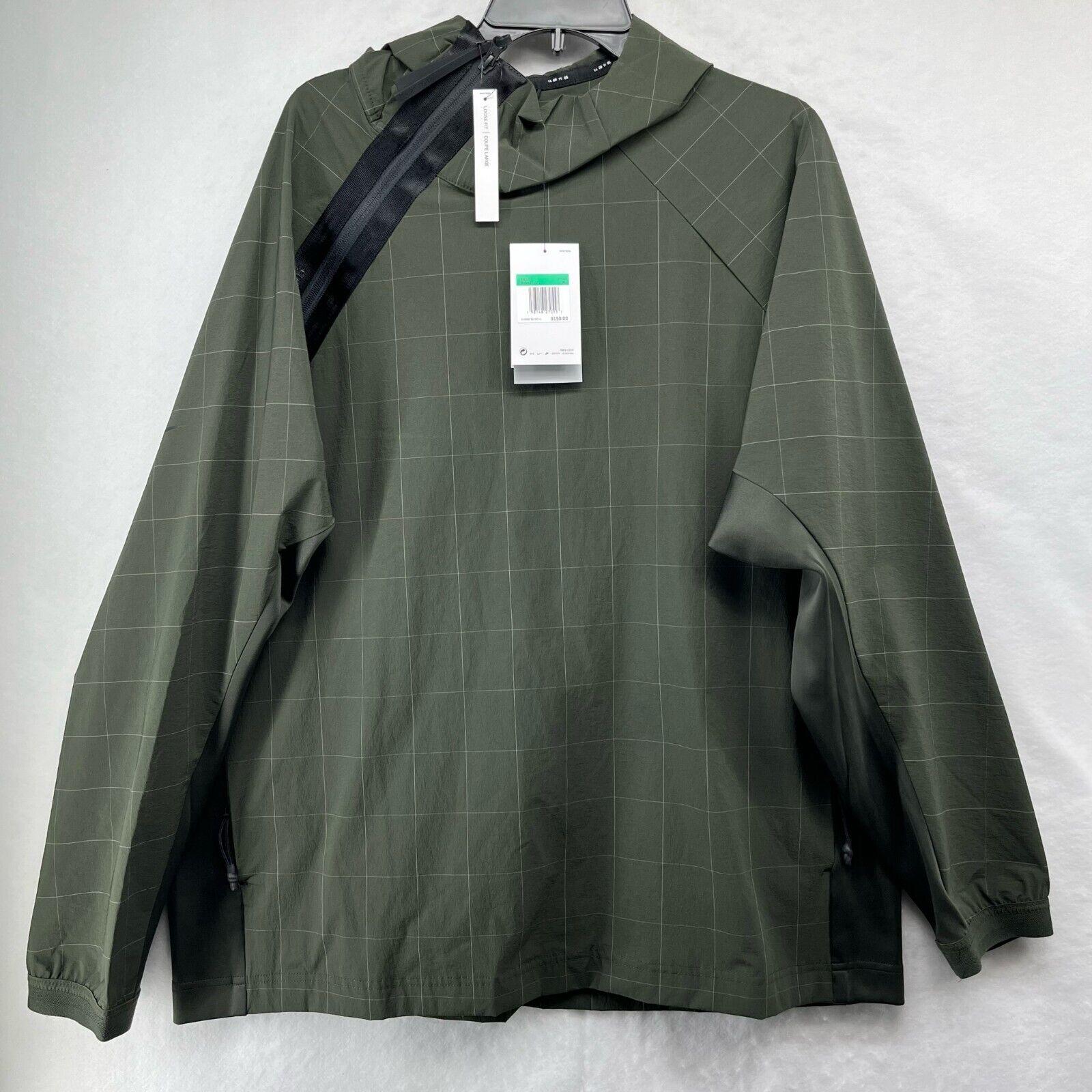 Nike Sports Jacket Men`s XL Plaid Green Tech Pack Hooded Asymmetric Shoulder Zip