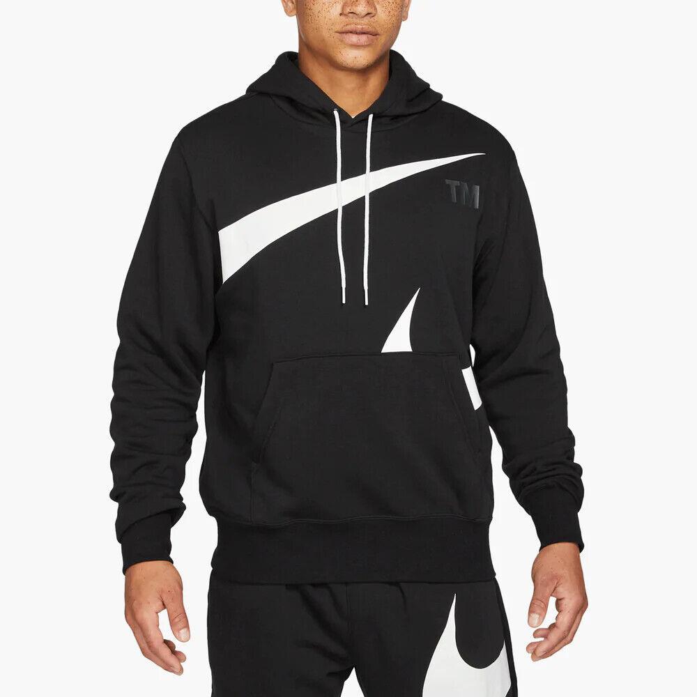 Nike Men`s Xxl Brushed Swoosh Pullover Hoodie in Black/white DD6011-010
