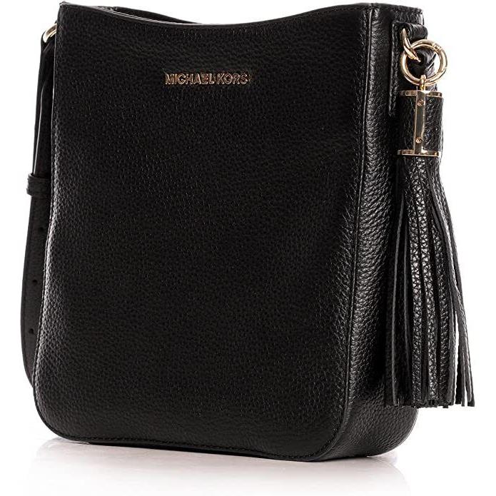 W/tags Michael Kors Black Leather Bedford Tassel Crossbody Bag Purse Handbag - Black Lining, Black Exterior, Gold Hardware