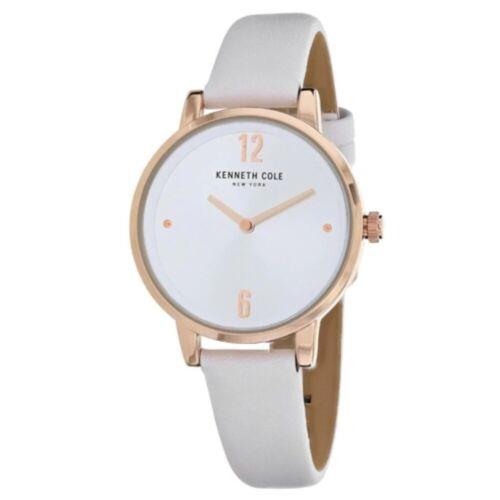Kenneth Cole KC50046004 Classic White Leather Womens Watch - Dial: White, Band: White, Bezel: Rose Gold