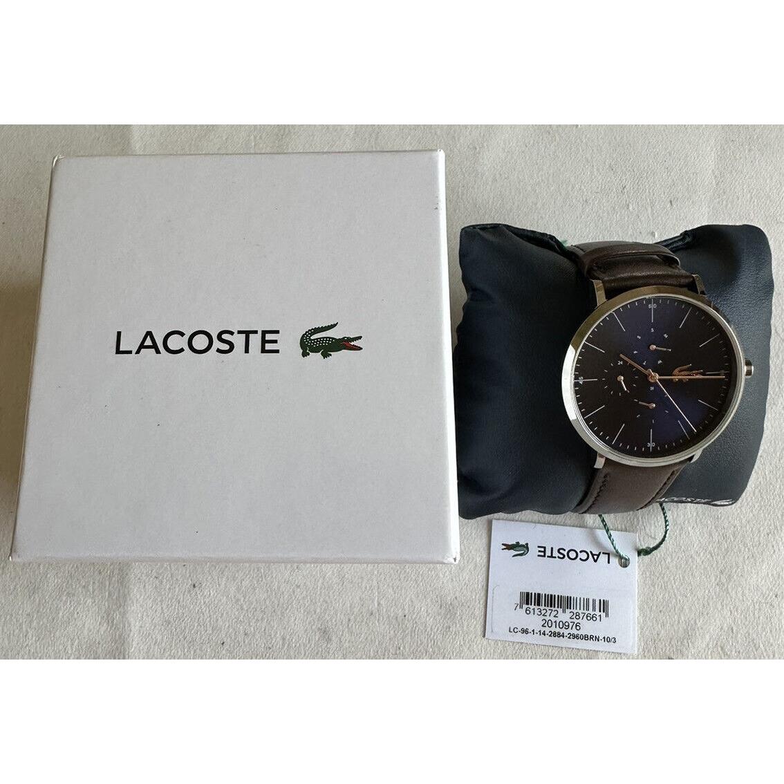 Lacoste Moon Men`s Blue Multi-dial Brown Leather 40 MM Watch 2010976