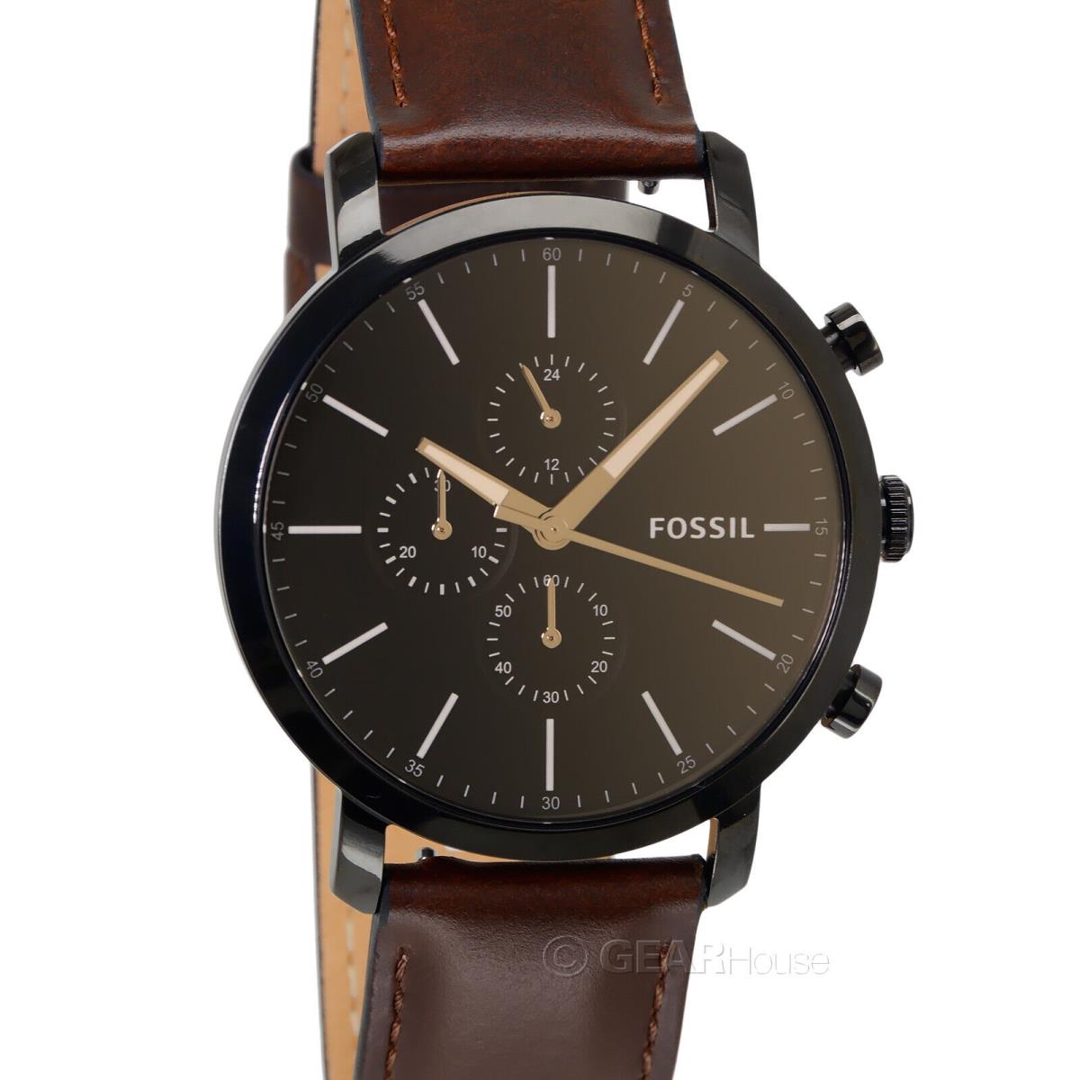 Fossil Luther Mens Chronograph Watch Black Dial Brown Vintage Leather Band