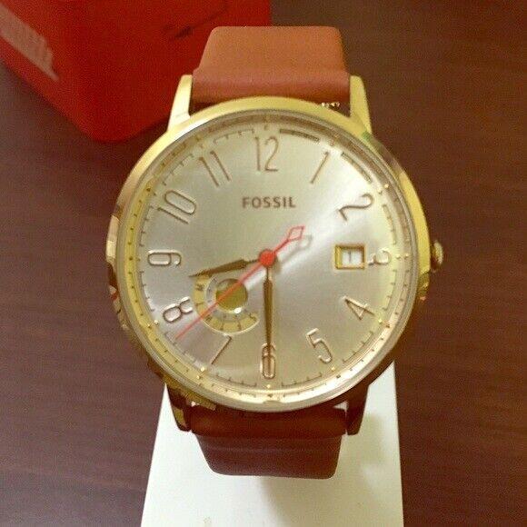 Fossil ES3750 Vintage Muse Silver Dial Tan Leather Strap Women`s Watch