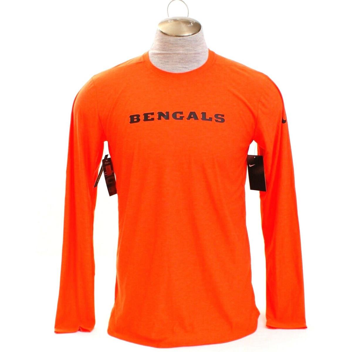 Nike Dri Fit Orange Nfl Bengals Long Sleeve Athletic Tee T-shirt Men`s