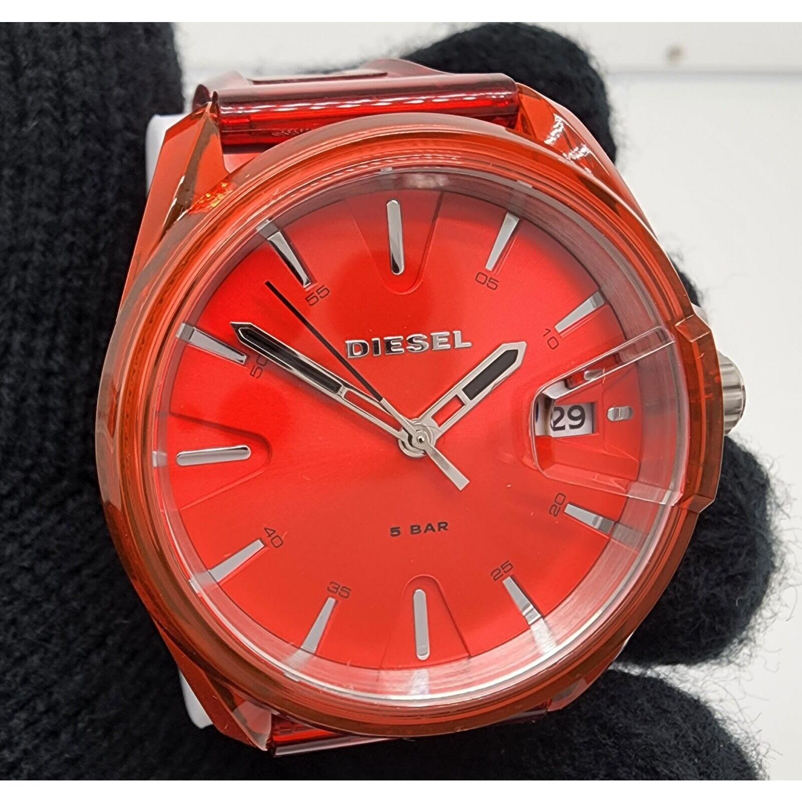 Diesel MS9 Nylon Case Polyurethane Band Red Transparent Watch DZ1930