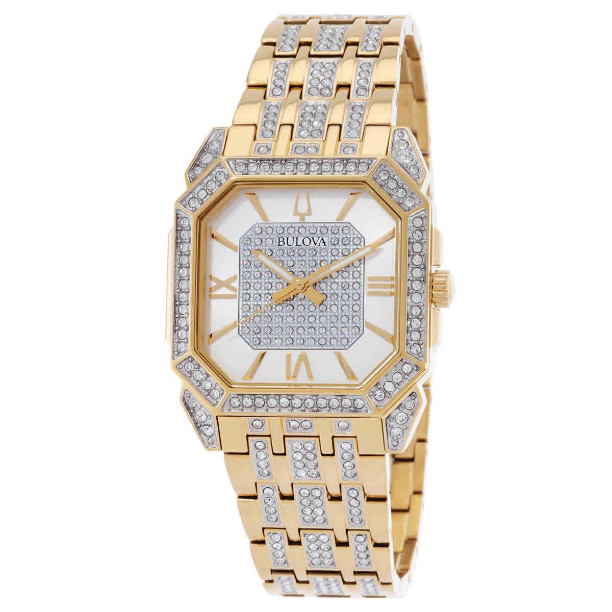 Bulova Octava Quartz Crystal Silver Dial Men`s Watch 98A295 - Dial: Silver, Band: Two-tone (Silver-tone and Gold-tone), Bezel: Gold-tone