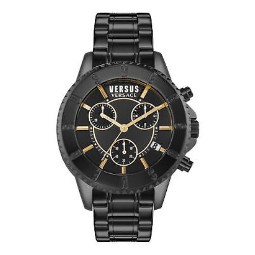 Versus Versace Mens Tokyo Black 44mm Bracelet Fashion Watch - Dial: Black, Band: Black, Bezel: Black