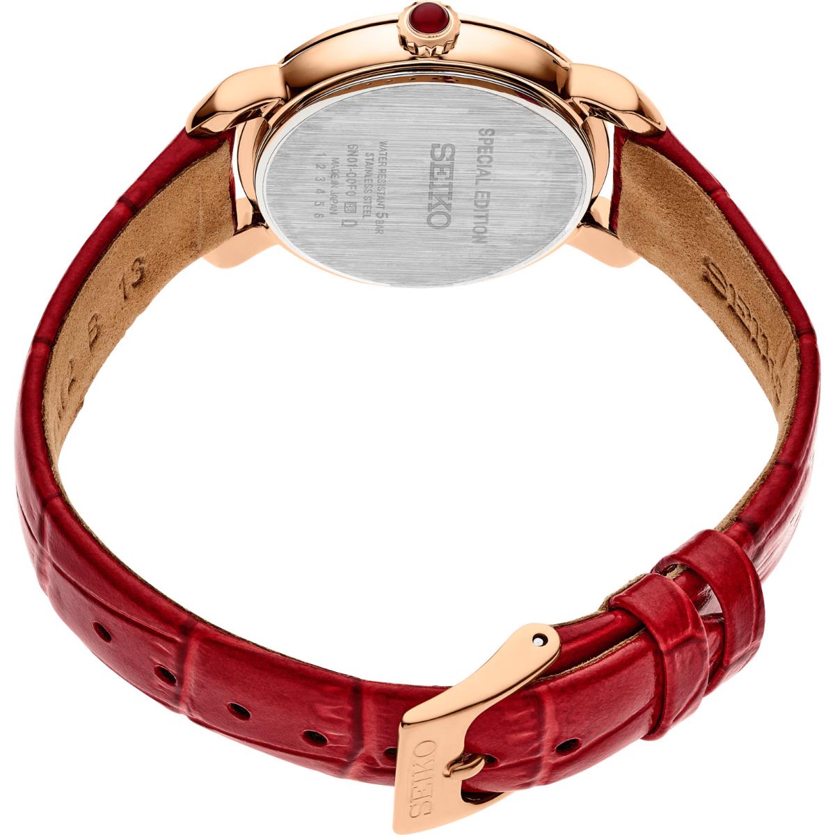 Seiko Essentials Mop Dial Special Ed. Red Leather Women`s Watch SUR502