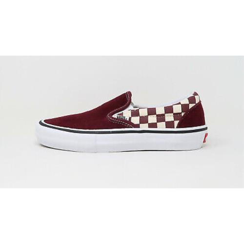 Vans Women Youths Shoes Slip On Pro Checkerboard Suede Port Royal Burgundy