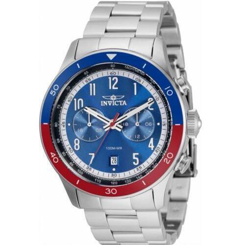 Invicta Speedway Zager Men`s Analog Blue/red Bezel Chronograph Watch 35667 - Black Dial, Silver Band, Blue/Red Bezel