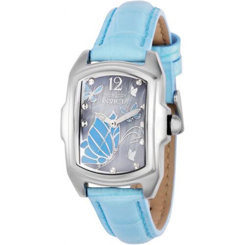 Invicta Women`s Watch Lupah Quartz Butterfly Print Dial Blue Strap 37116 - Blue, Silver, Mother of Pearl Dial, Blue Band