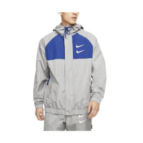 Nike Sportswear Swoosh Woven Hooded Mens Jackets Size Xxl Color: Grey/blue