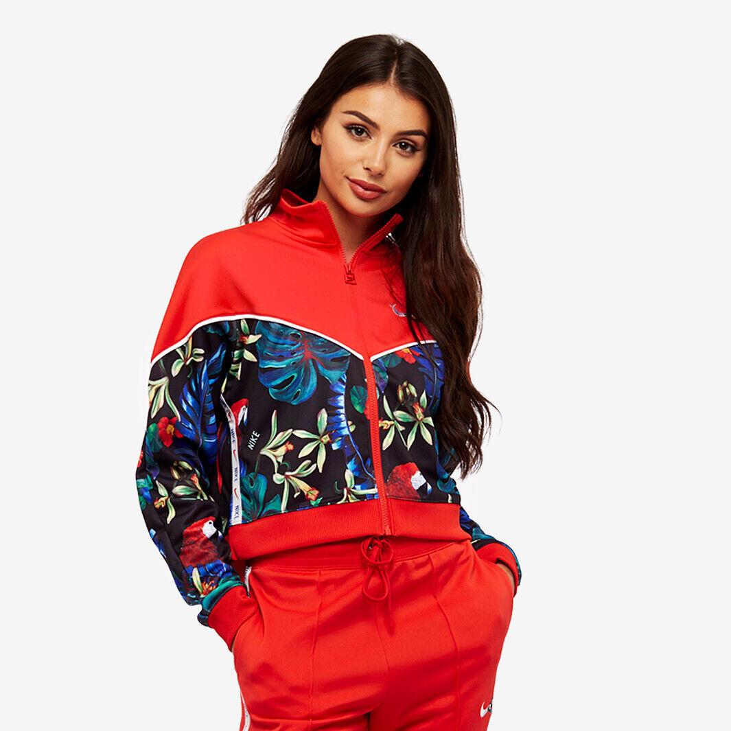 Nike Sportswear Hyper Femme Cropped Track Jacket Red Tropical Print Size LG