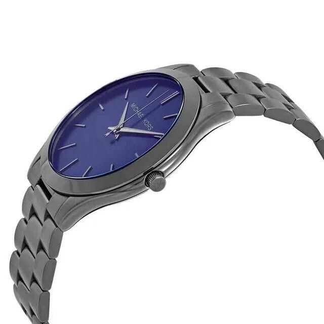 Michael Kors Men`s Slim Runway Blue Dial Gunmetal Watch - MK8584 - Dial: Blue