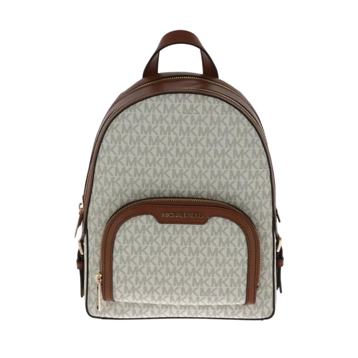 Michael Kors Jaycee Medium Logo Backpack Vanilla - Vanilla, Handle/Strap: Brown, Hardware: Gold