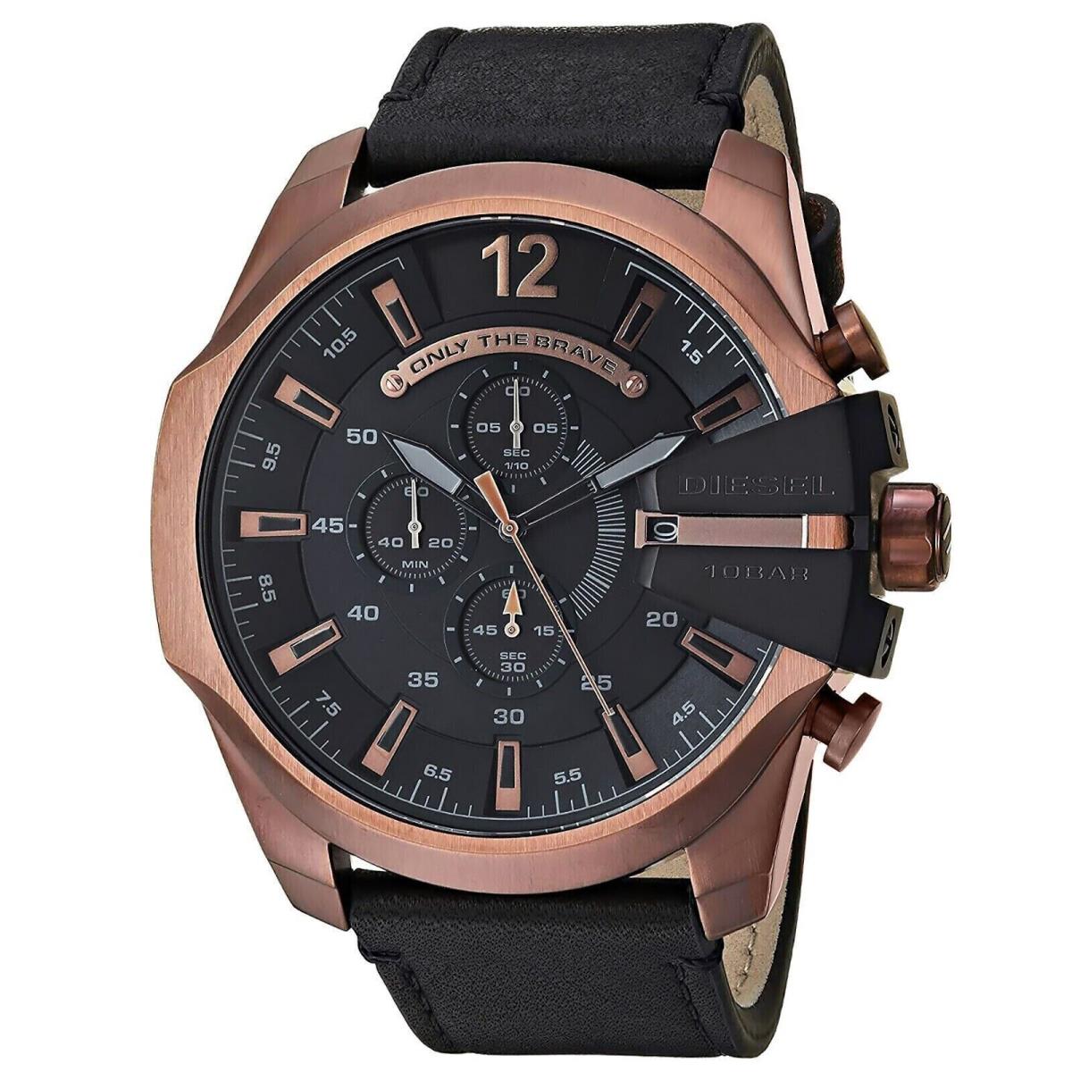 Diesel Mega Chief Men`s Black Leather Copper Stainless Chronograph Watch DZ4459