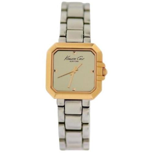Kenneth Cole KCW4012 Square Face Stainless Steel Womens Watch - Dial: Silver, Band: Silver, Bezel: Rose Gold