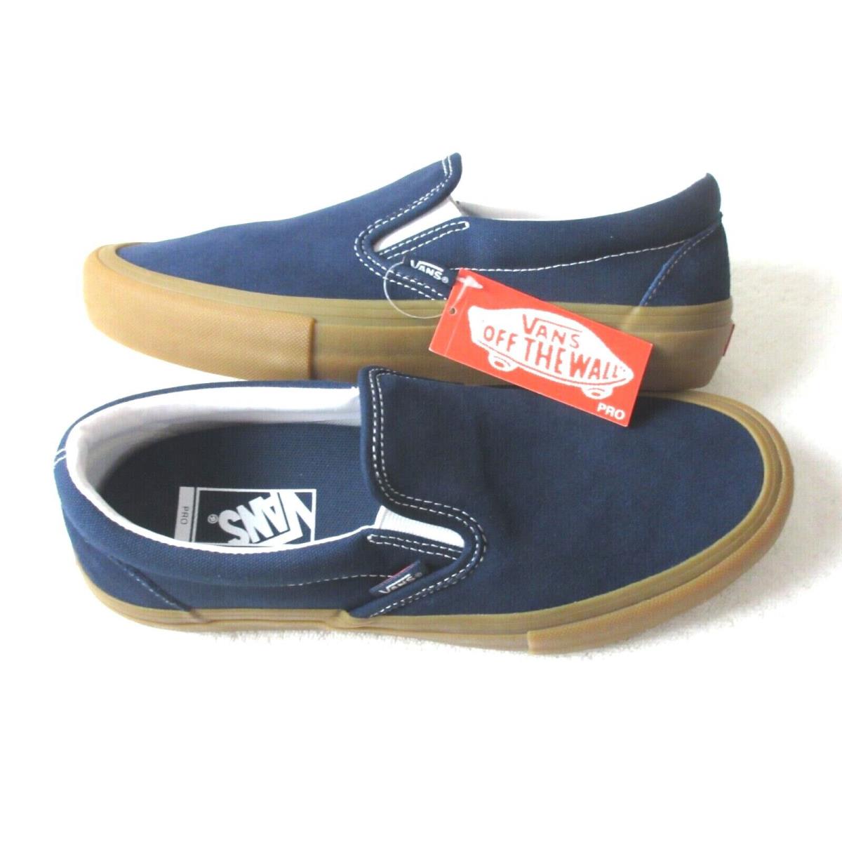 Vans Men`s Slip On Pro Navy Blue Gum Classic Canvas Suede Skate Shoes Size 8