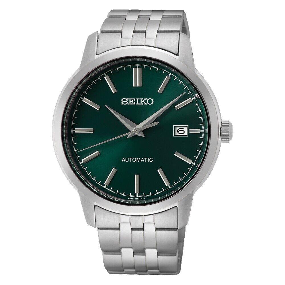 Seiko Essentials Automatic Green Sunray Dial Steel Bracelet Watch SRPH89
