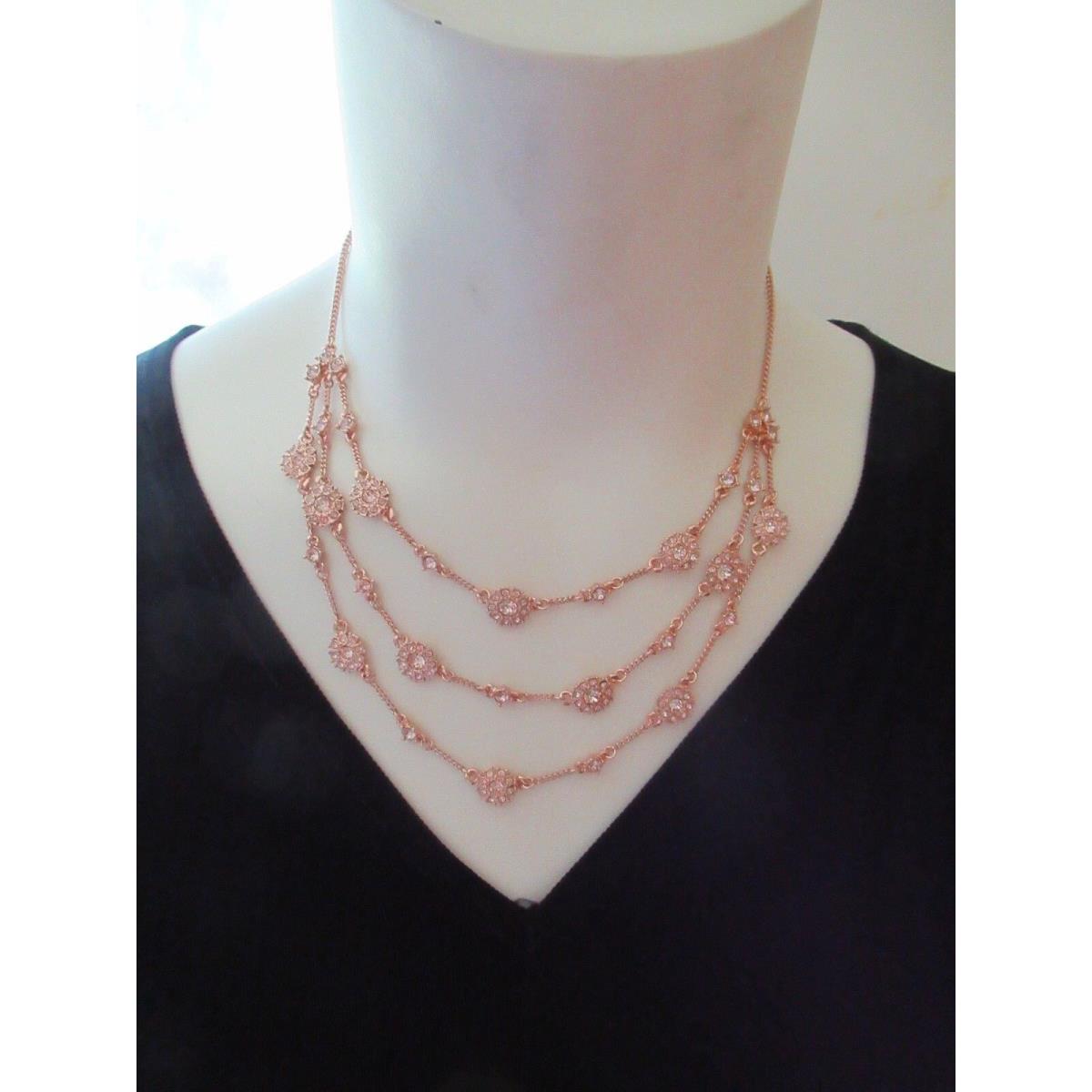 Givenchy Rose Gold Tone Triple Stranded Clear Crystal Necklace