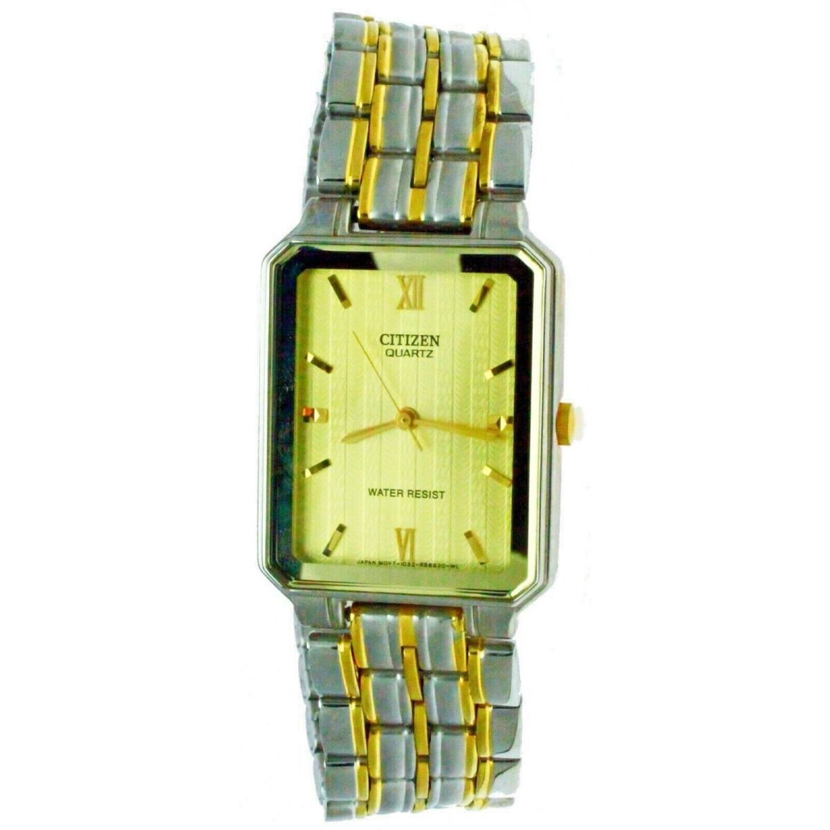 Citizen Water Resistant Watch Two Tone Stainless Steel Square Yellow Dial