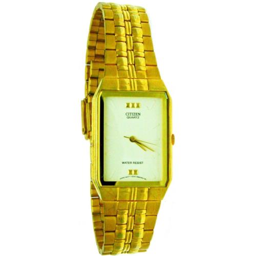 Quartz Rare Rectangular Citizen Gold Tone Band S/ Steel WR