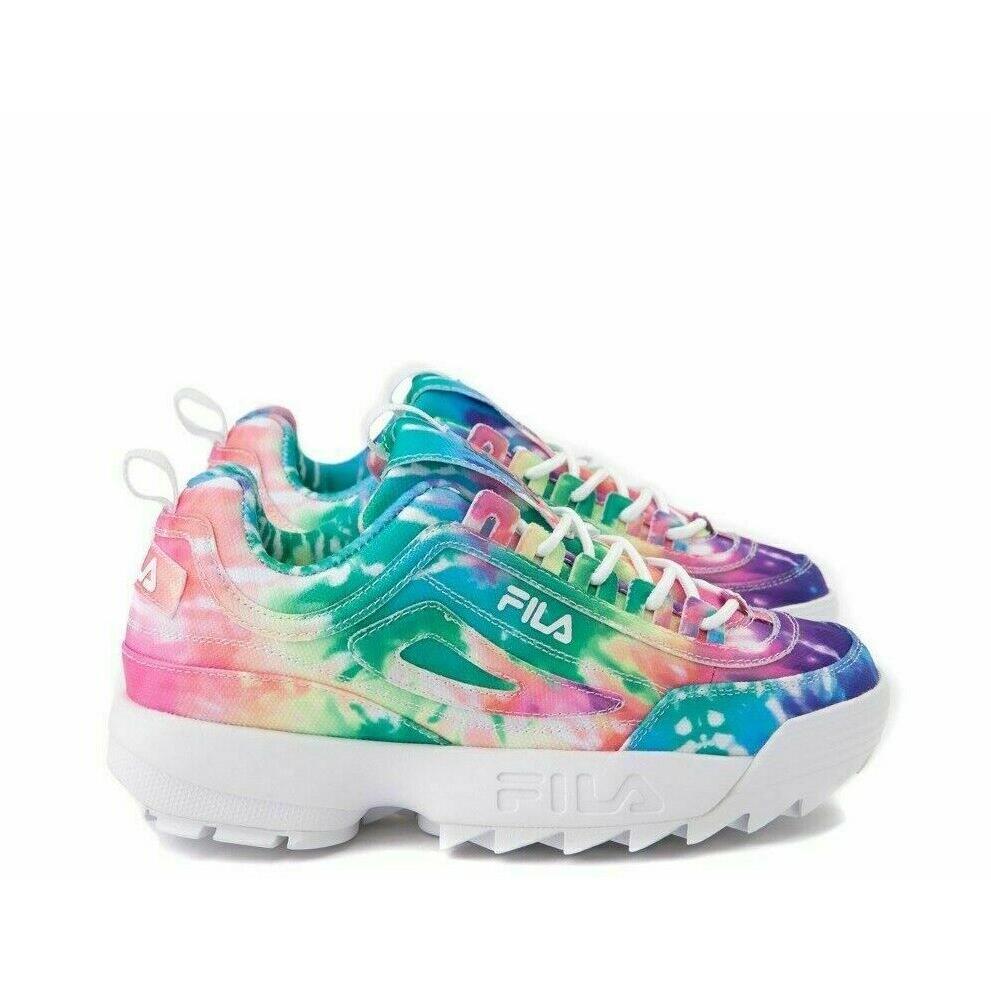Fila Shoes Women`s 7 Disruptor II Platform Sneakers Tie Dye Pride Rainbow