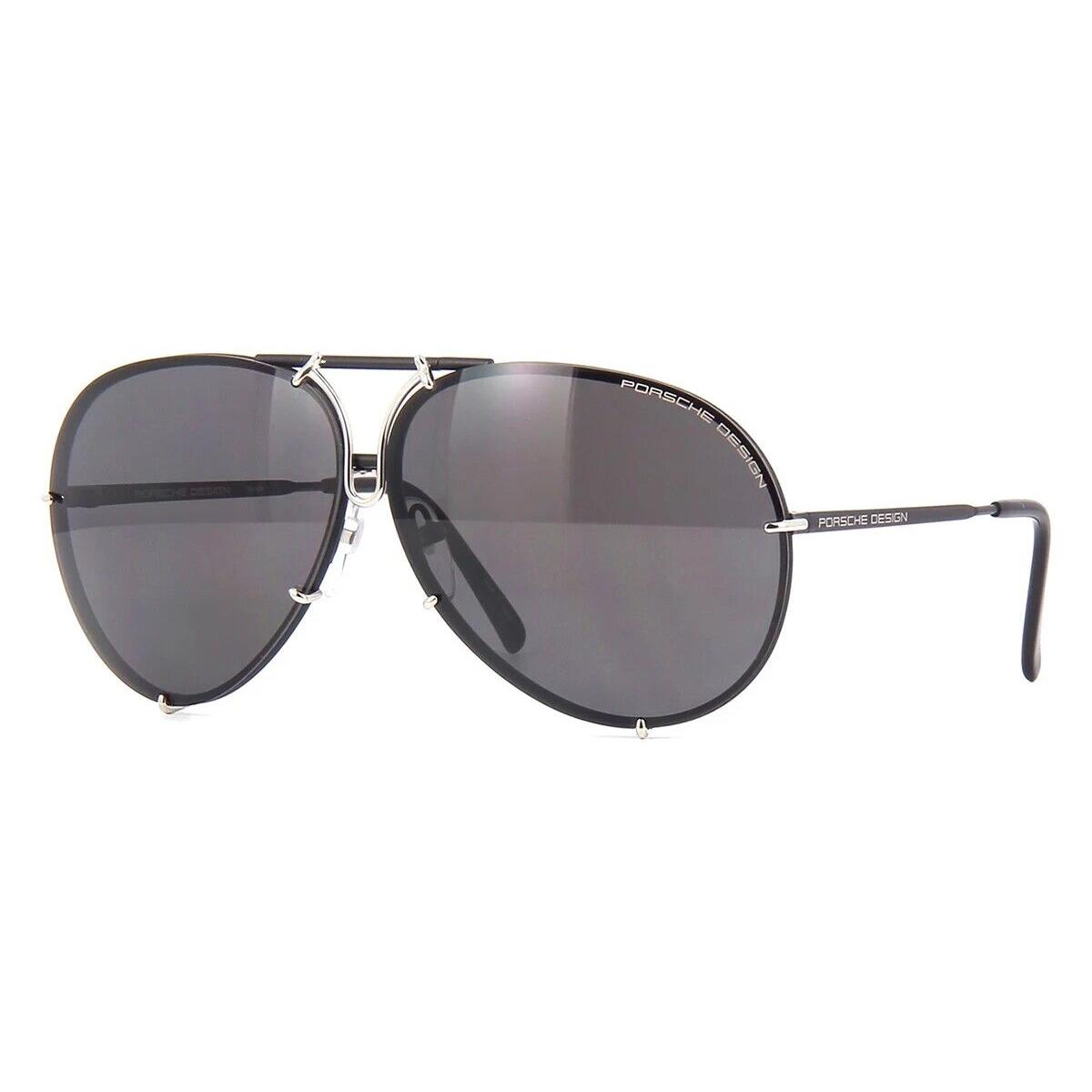 Porsche P8478 Designer Pilot Sunglasses Beta-titanium 28 Colors Sizes J-Black Silver w/Polarized Grey & Silver Mirror Lens