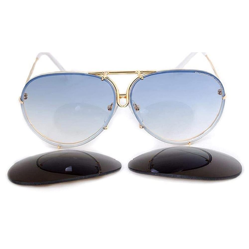 Porsche P8478 Designer Pilot Sunglasses Beta-titanium 28 Colors Sizes W- Gold and White w/Blue Gradient & Brown lens