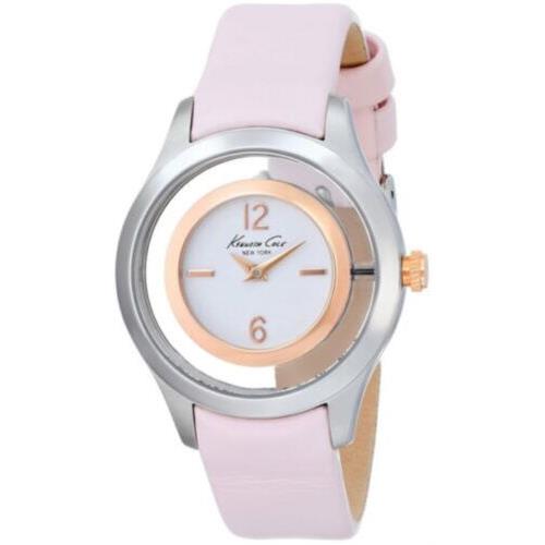Kenneth Cole KC2859 Pink Leather Quartz Womens Watch - Dial: Clear, White, Band: Pink, Bezel: Silver