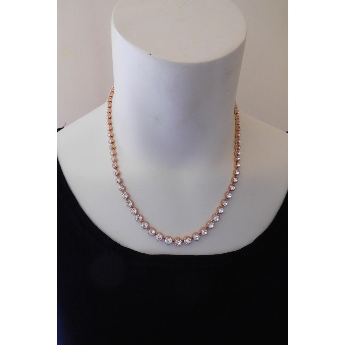 Lauren / Ralph Lauren Rose Gold Tone Choker Necklace/ Clear Stones