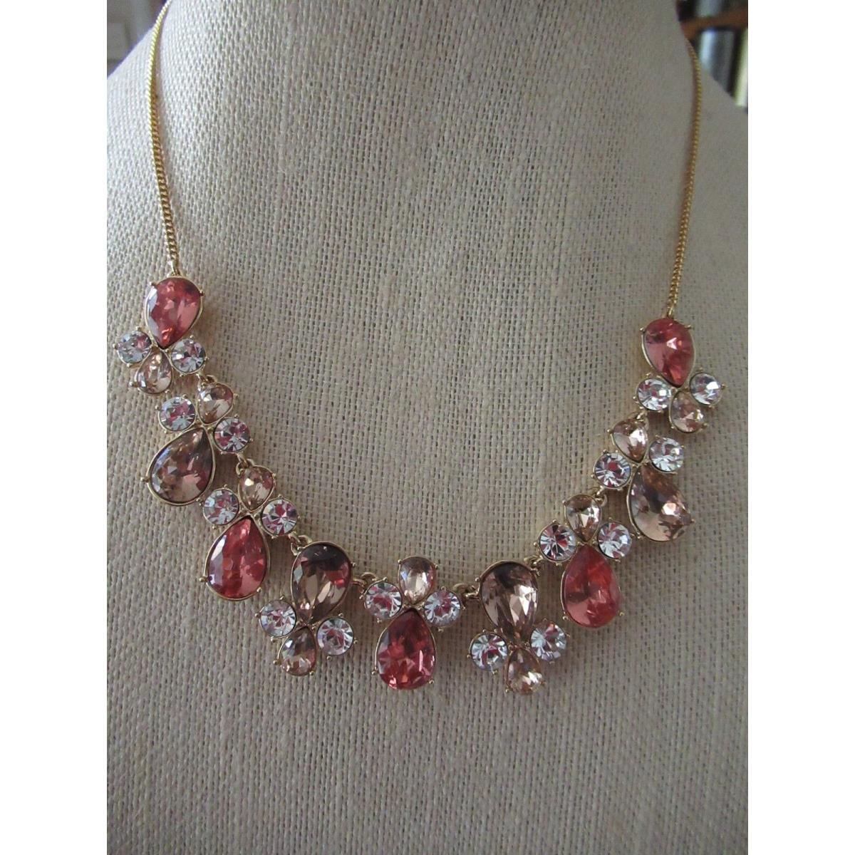 Givenchy Gold Tone Statement Collar Necklace- Peach/ Clear Stones