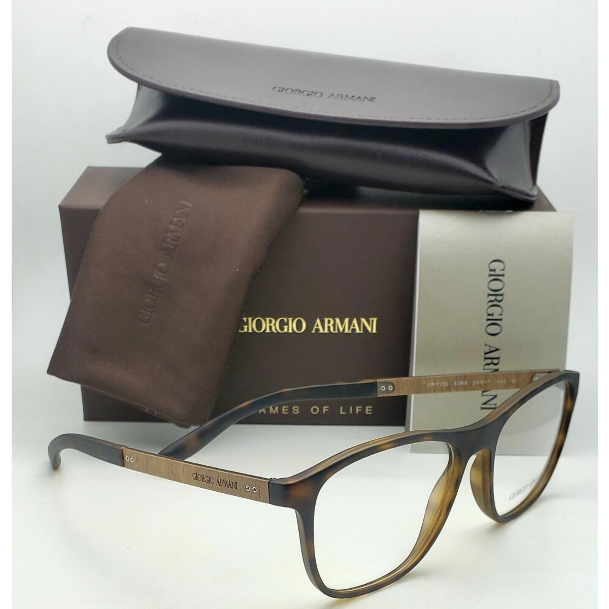 Giorgio Armani Eyeglasses AR 7135 5089 54-17 Matte Tortoise Frames Wood Temples