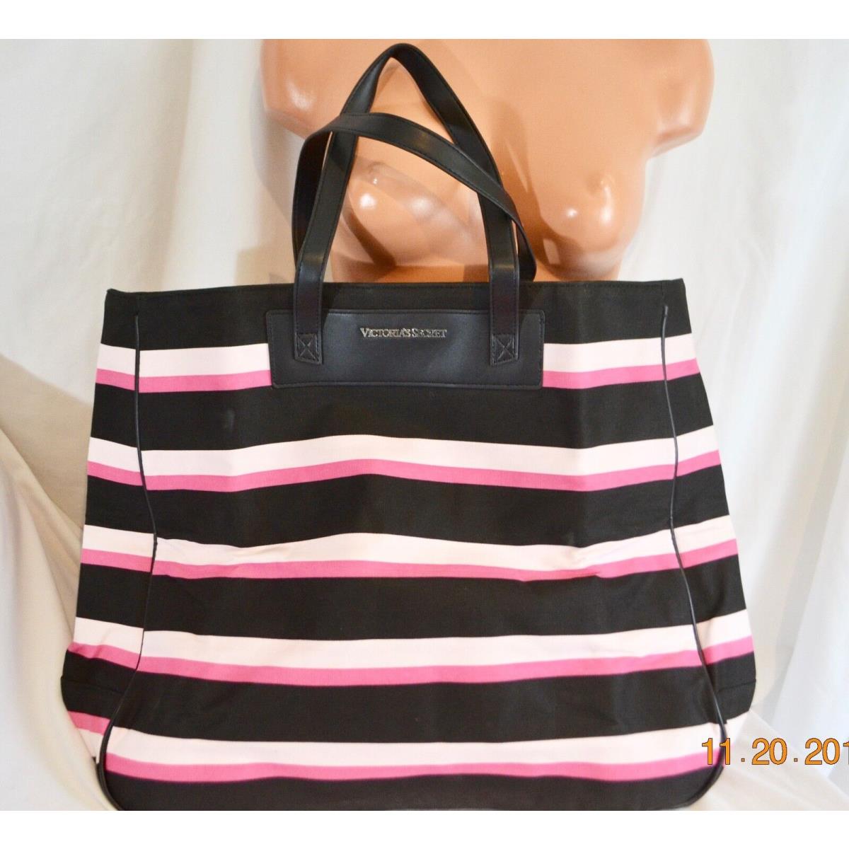 Victorias Secret Black Pink Stripe Getaway Tote Bag Weekender Limited