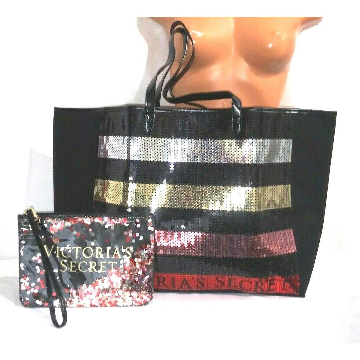 Victorias Secret Sequins Tote Bag Pouch Carry All Black Friday Weekender