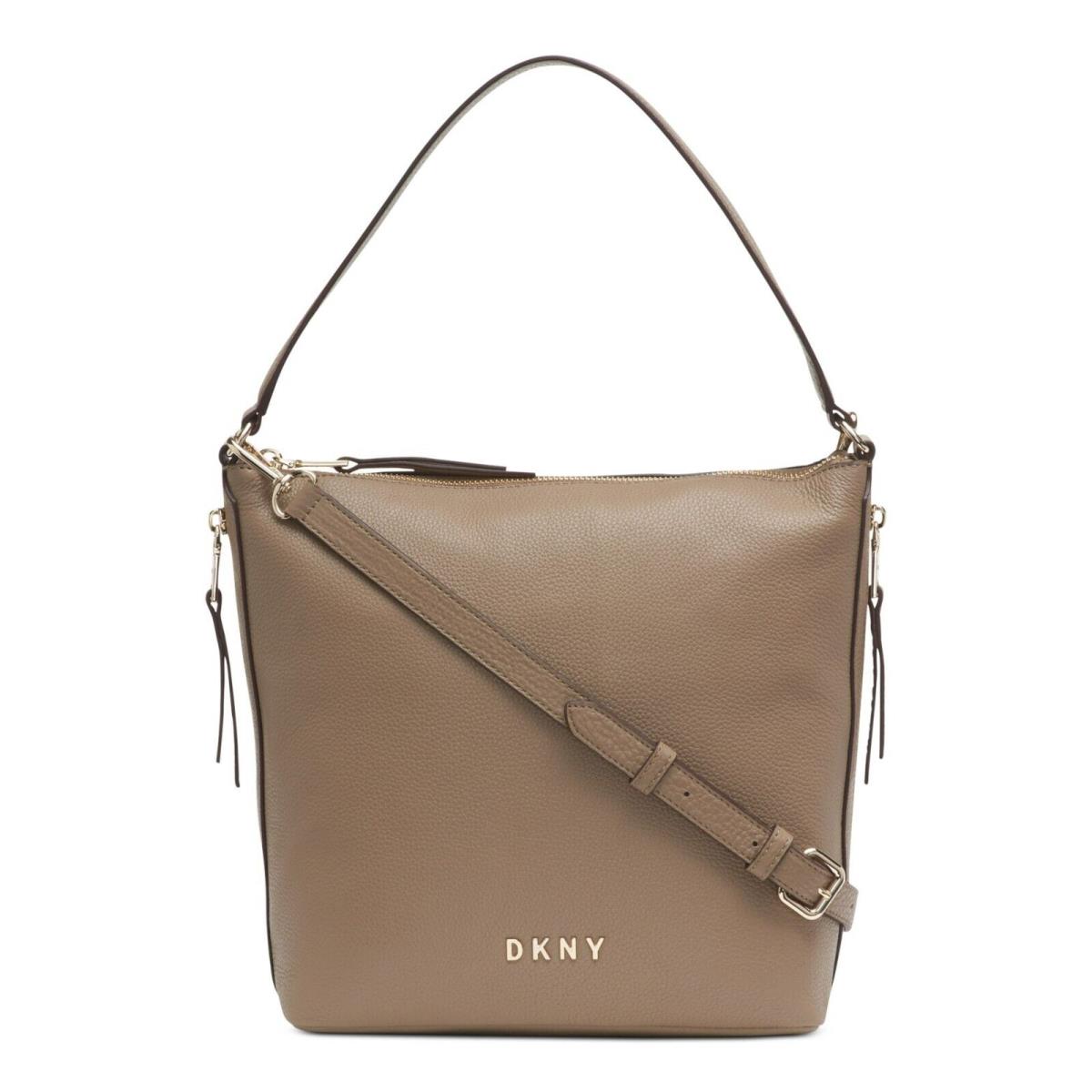 Dkny Leather Purse Hobo Shoulder Bag Tote Crossbody Womens Large Handbag - Beige Lining, Beige Exterior, Gold Hardware