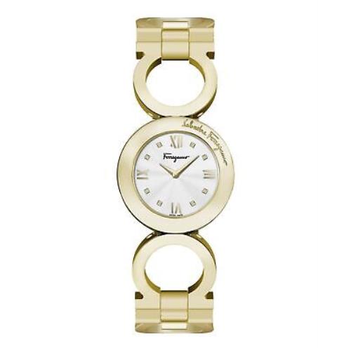 Salvatore Ferragamo Womens Gold 28 mm Gancino Bracelet Watch SFYA01222 - White Dial, Gold Band, White Bezel
