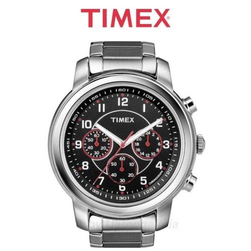 Timex Silver Tone Stainless Steel Chronograph Black Dial Men WATCH-T2N166