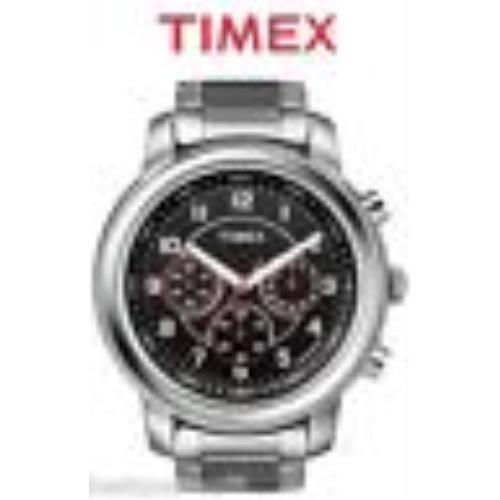 Timex Silver Tone Stainless Steel Chronograph Black Dial Men WATCH-T2N166