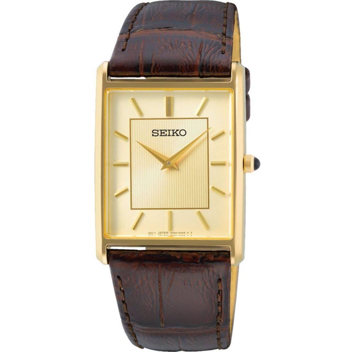 Seiko Men`s Watch Essentials Quartz Champagne Dial Brown Leather Strap SWR064P1