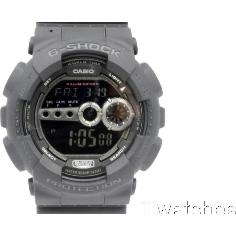 Casio G-shock World Time Black Rubber Super Illuminator Watch 53mm GD100-1B