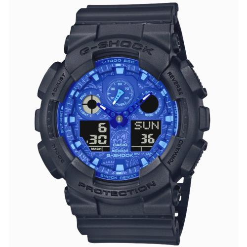 Casio G-shock Analog/digital Blue Dial Black Watch GA-100BP-1A / GA100BP-1A