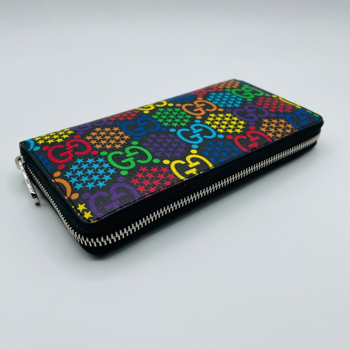 Gucci Unisex Black/Rainbow GG Supreme Psychedelic Card Holder Wallet 601098  1058