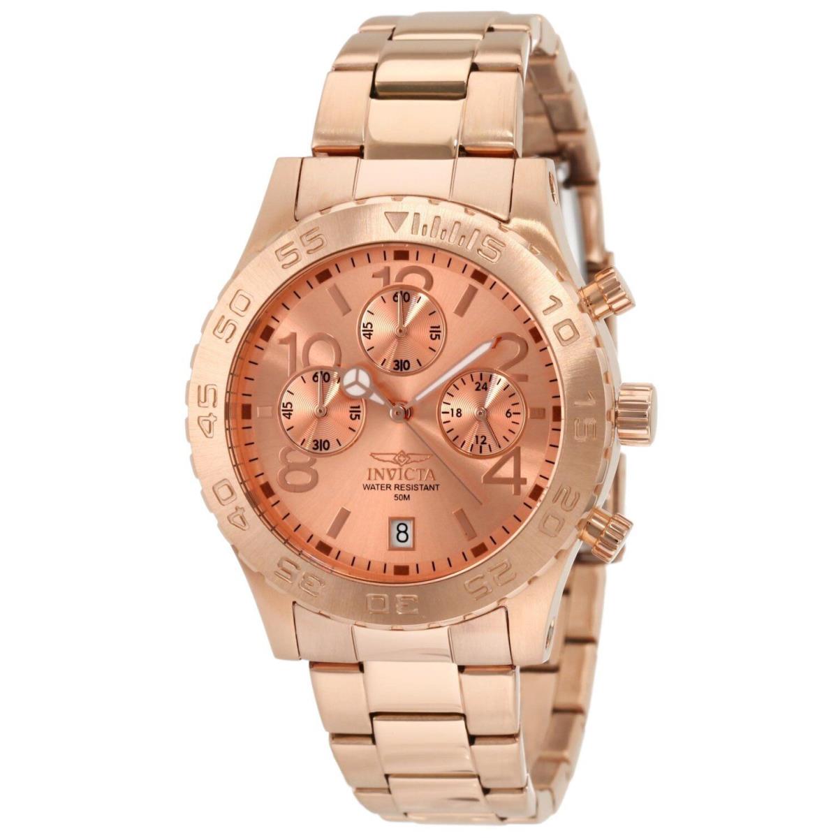 Invicta Mens 1271 Specialty Chronograph Rose Dial 18k Rose Gold Ion-plated Watch