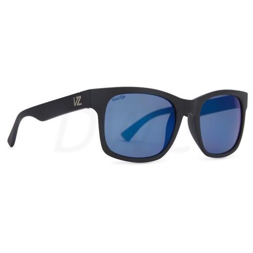 Von Zipper Bayou Black Satin / Wildlife Blue Flash Polarized Sunglasses - Frame: Blacks, Lens: Blues