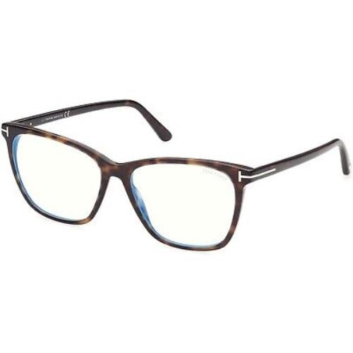 Tom Ford TF 5762 FT5762 -B Shiny Classic Dark Havana t Logo Blue 052 Eyeglasses